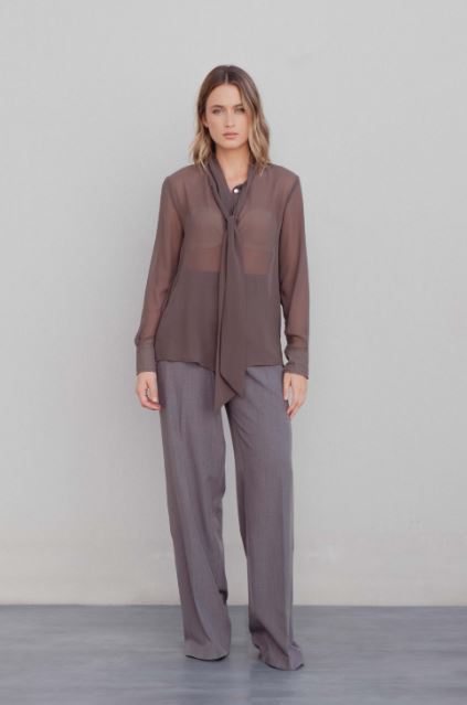 Chemise col lavalière marron 2
