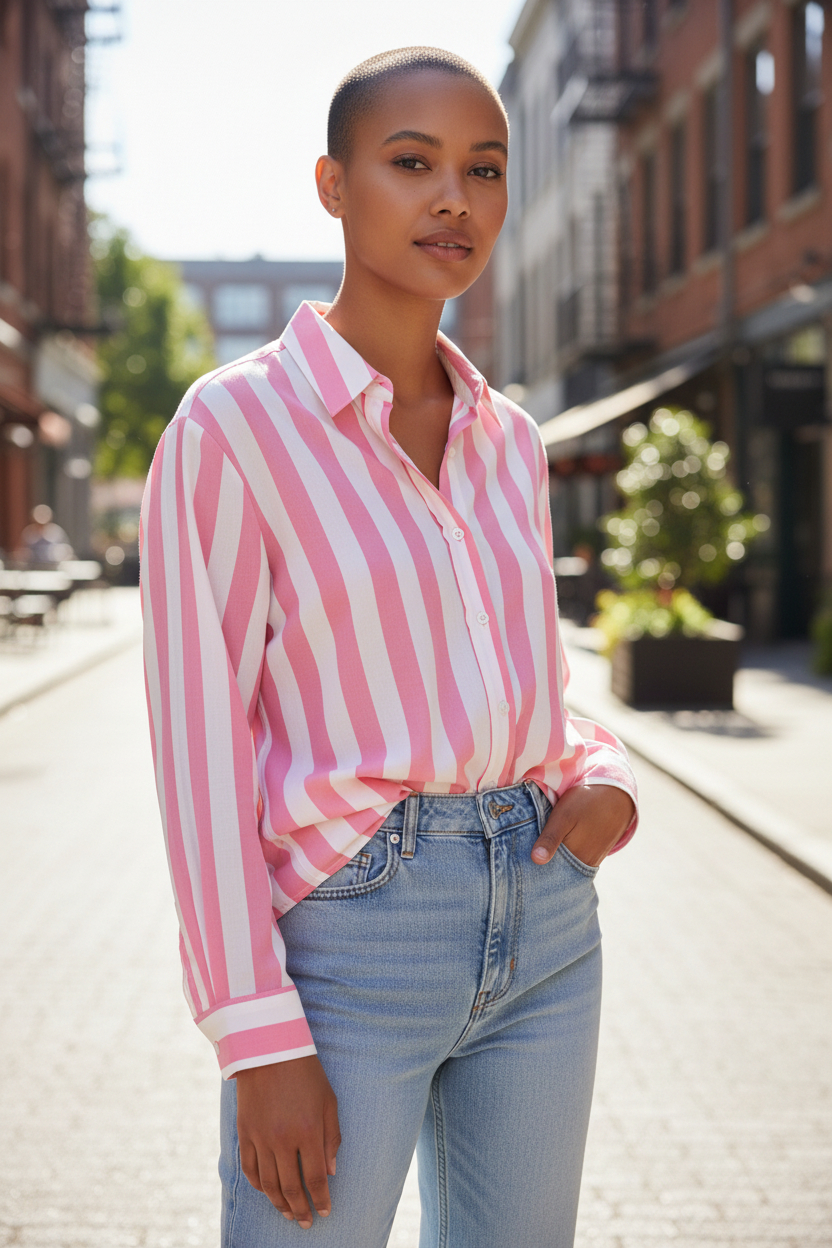 Chemise rose et blanche rayé