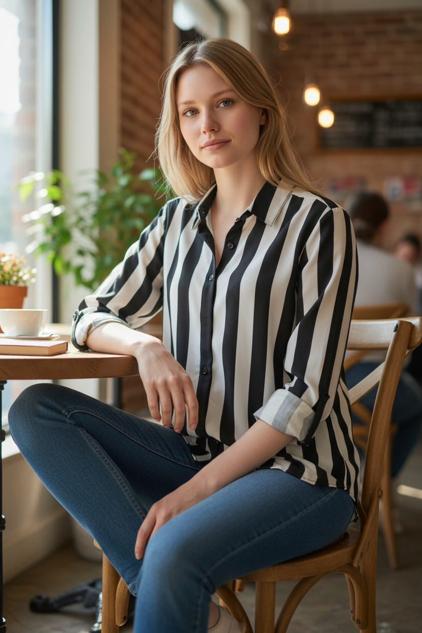 Chemise avec raures noire et blanche
