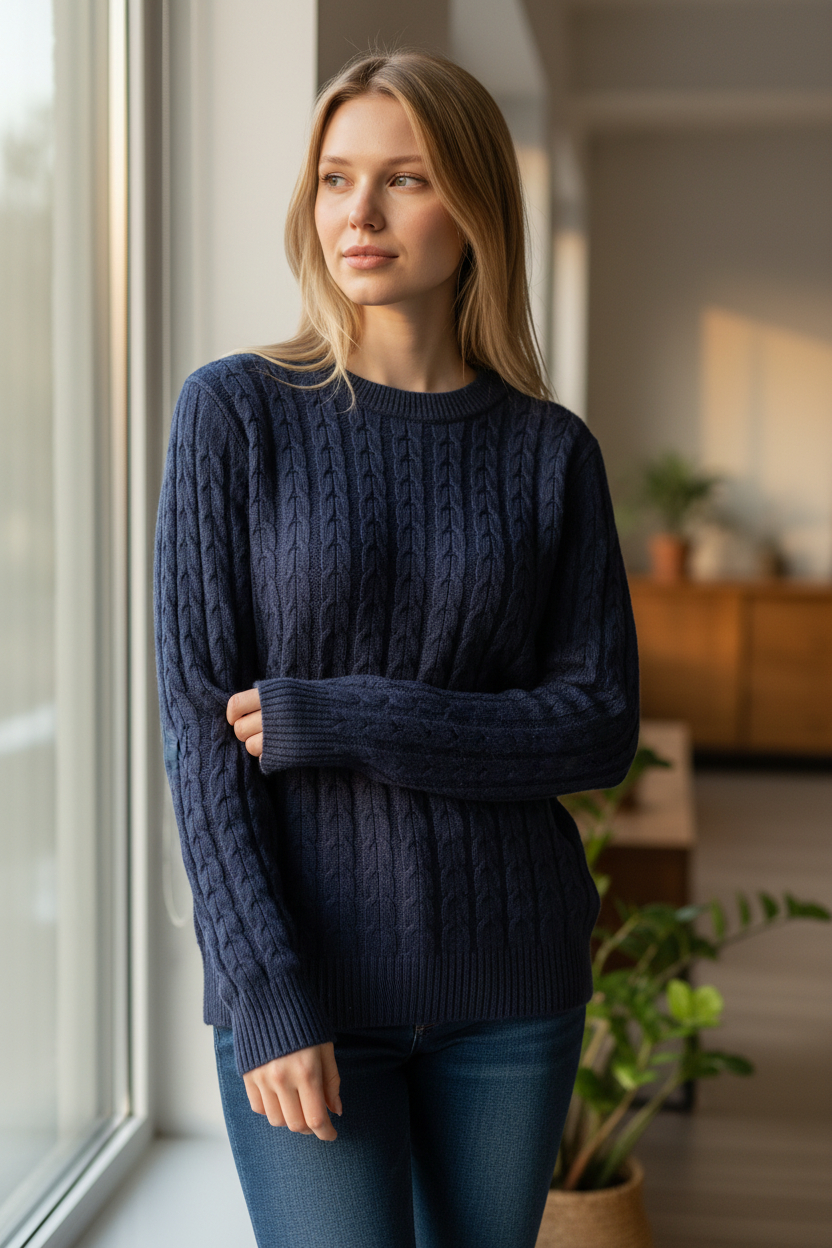 Pull torsadé bleu