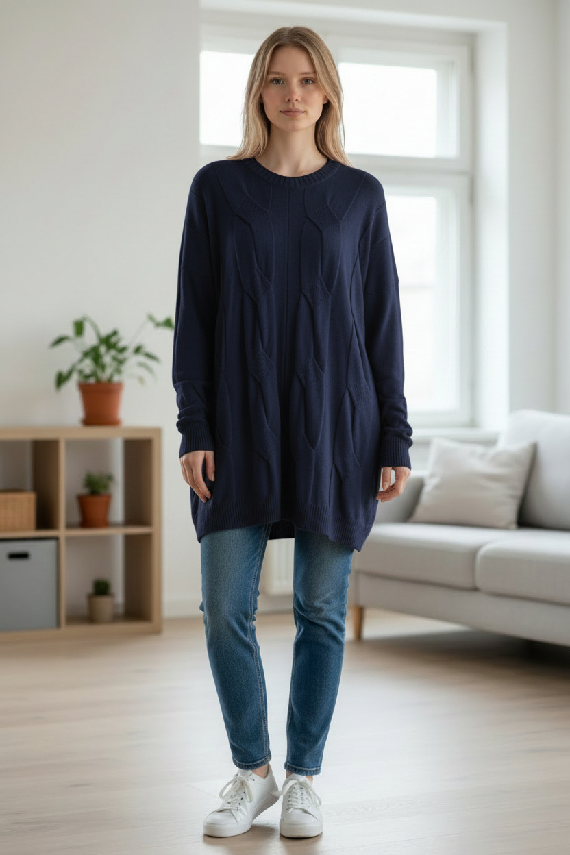 Pull torsade bleu marine
