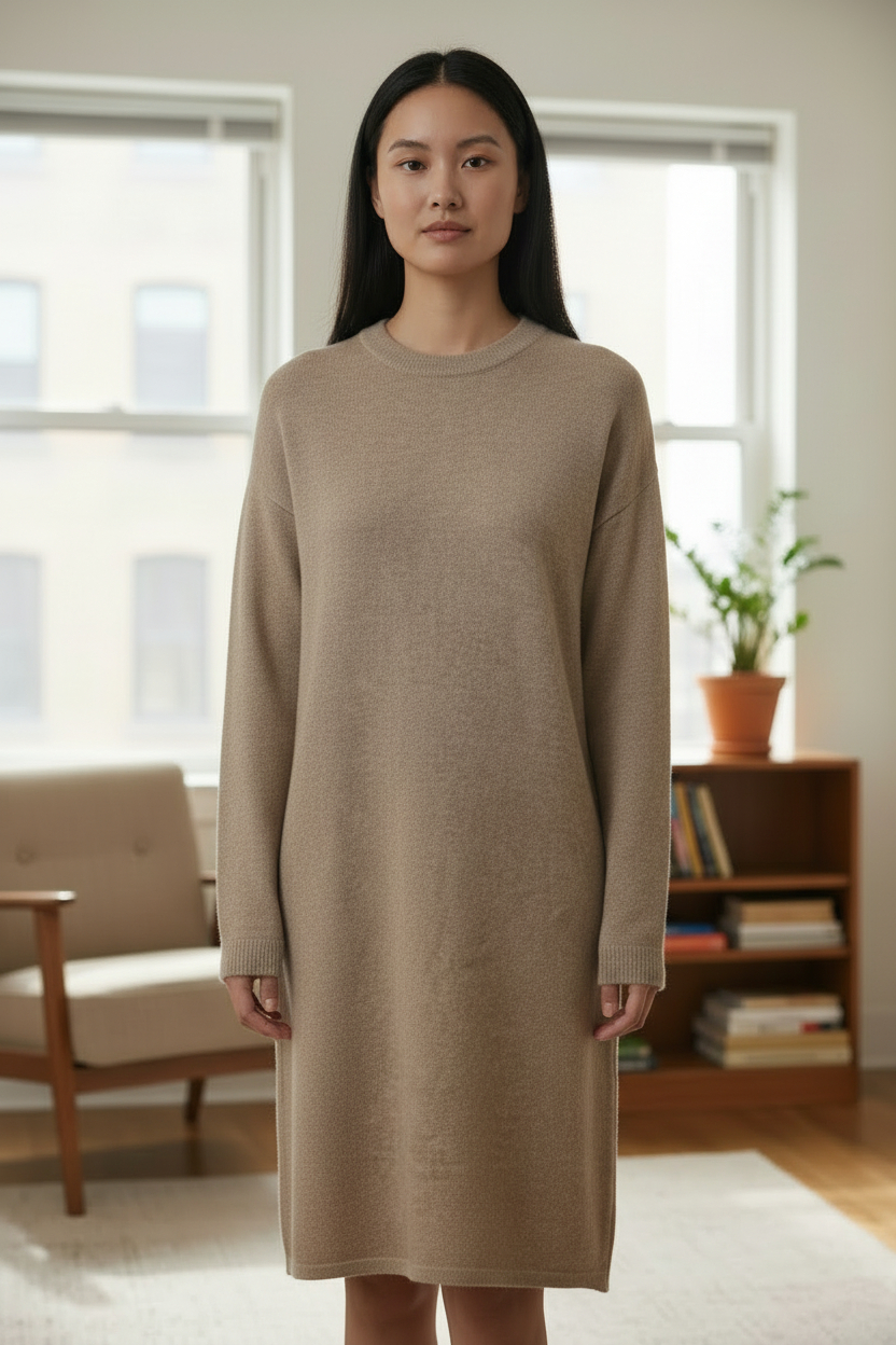 Robe pull epaisse beige