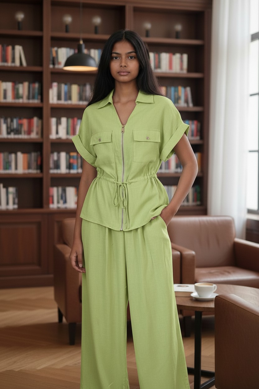 Ensemble Chemisier et pantalon vert 1