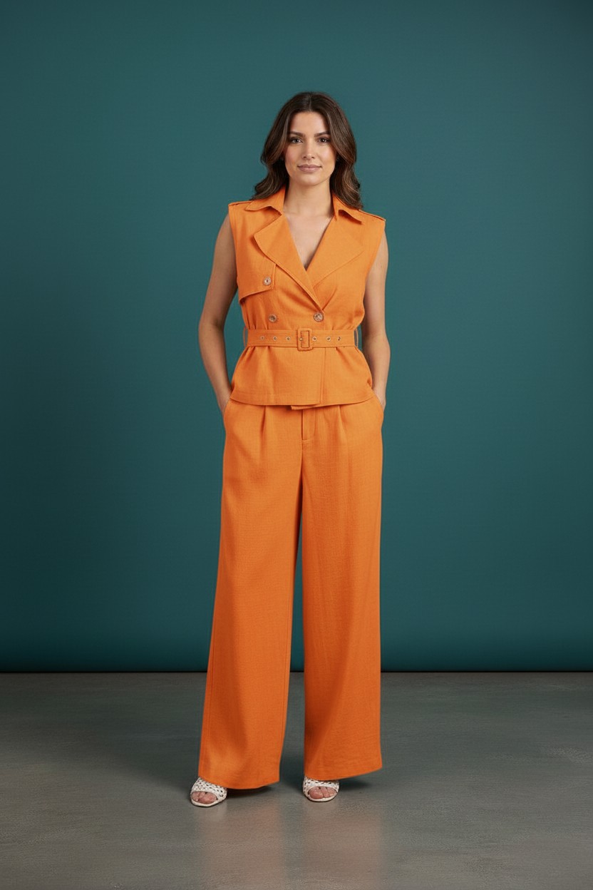 Ensemble Haut ceinturé et pantalon ORANGE