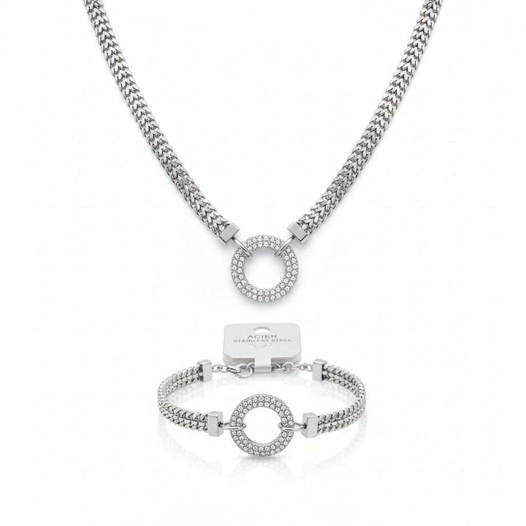 Parure collier et bracelet chaine épaisse en acier inoxydable