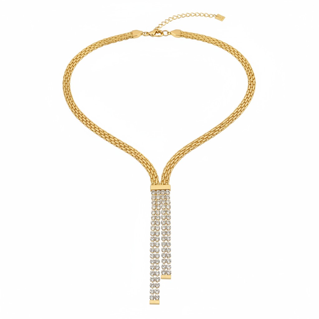 Parure en acier inoxydable dorée avec strass 1