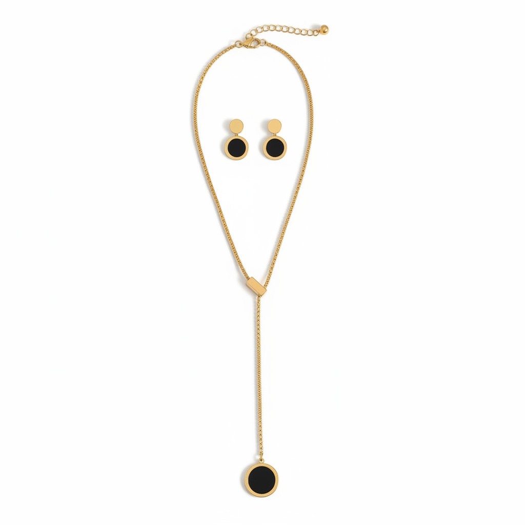 Parure en acier inoxydble or et noire