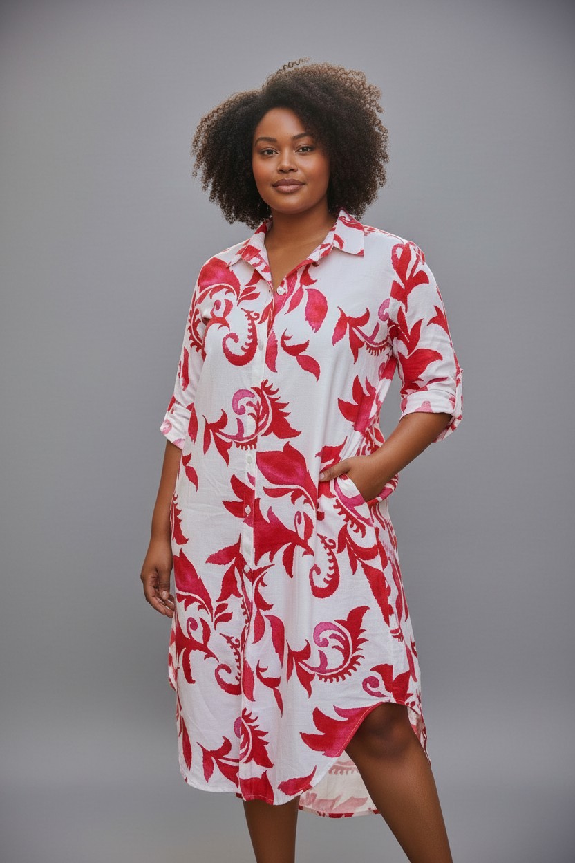 tunique imprime rose rouge  2