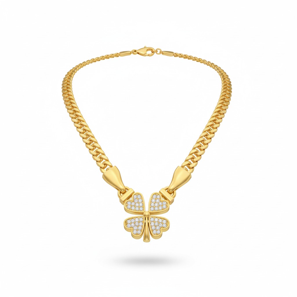 Collier motif trefle acier inoxydable