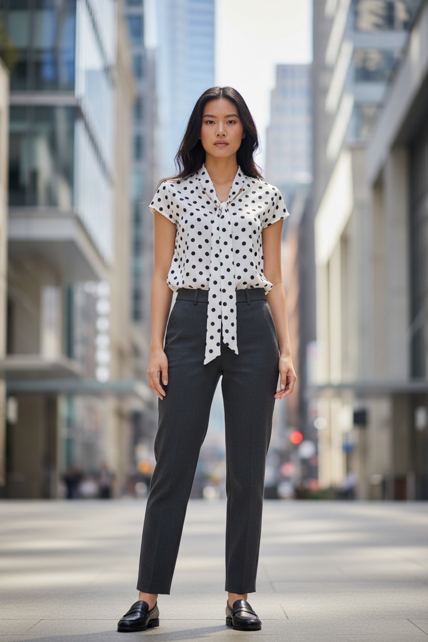 Blouse col lavalière à pois