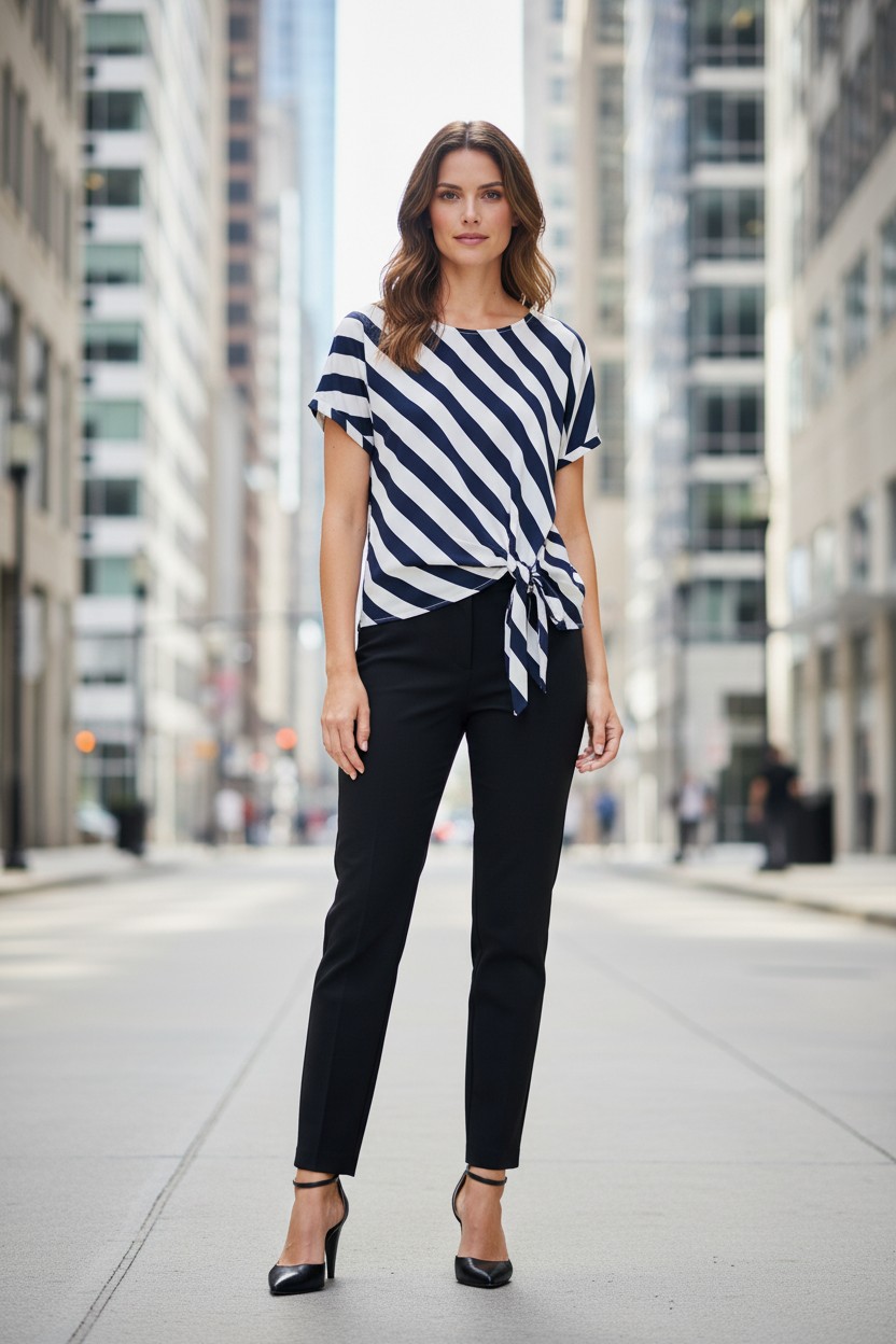 Blouse satinée avec rayures