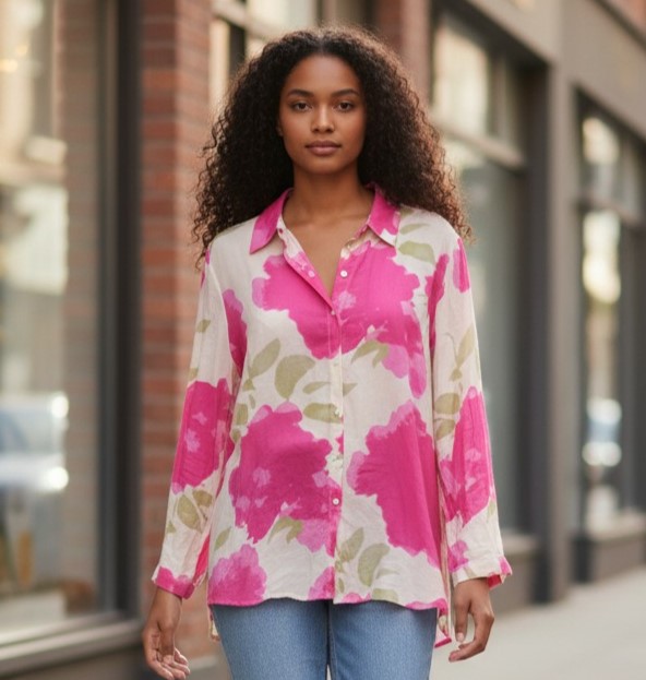 Chemise imprimée floral rose 2