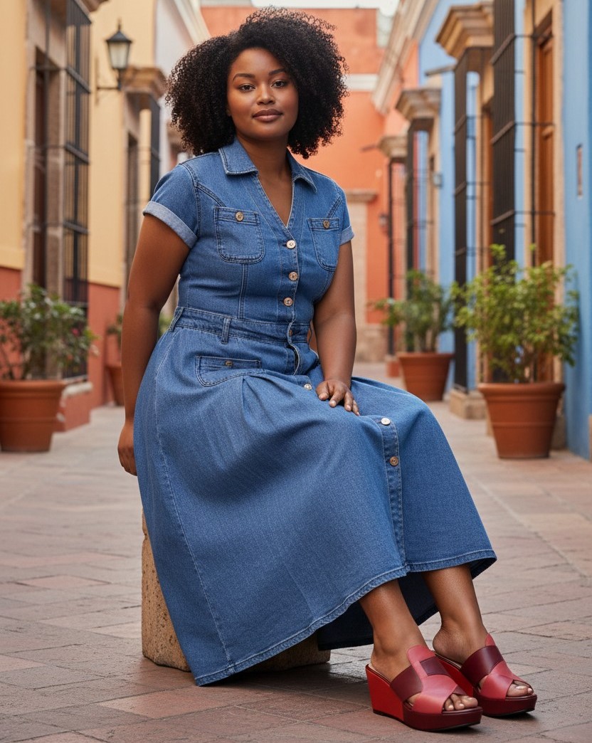 Robe en jean avec sandales 2
