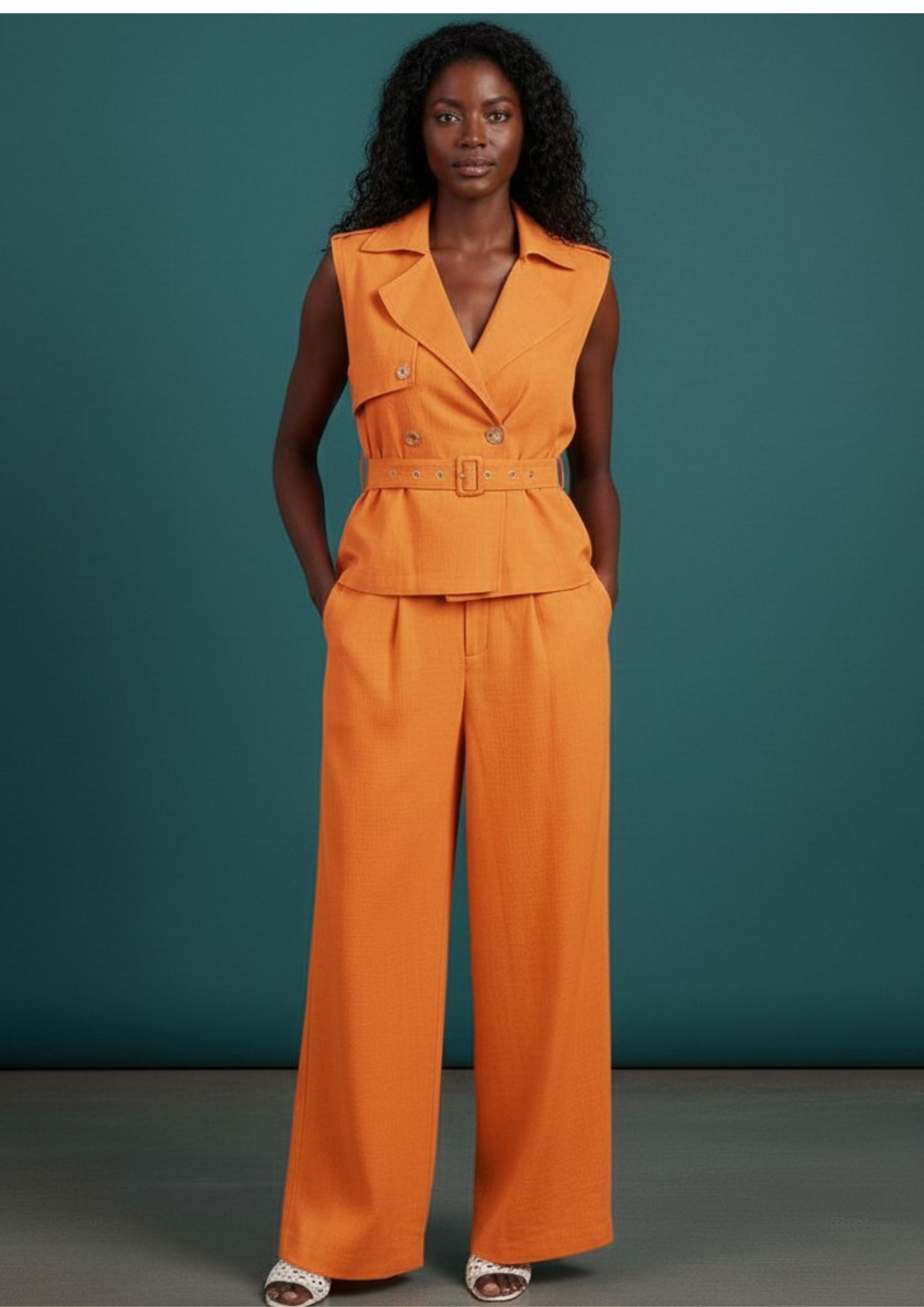 ensemble pantalon et top ceintré orange