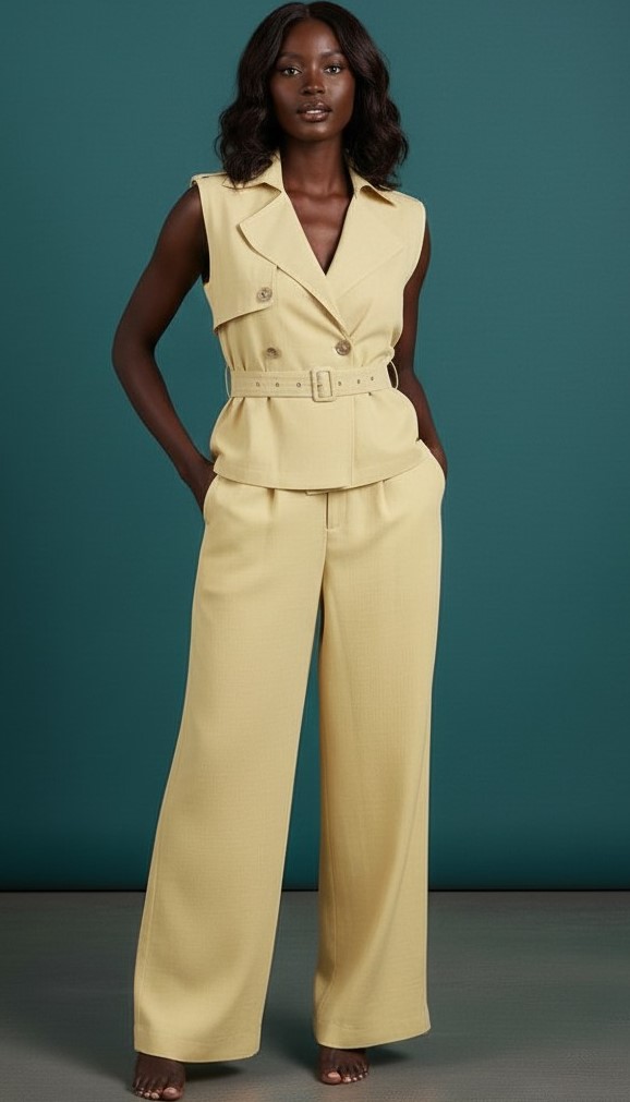 Ensemble Haut ceinturé et pantalon jaune 3