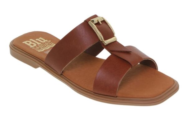 Mules plates en cuir marron