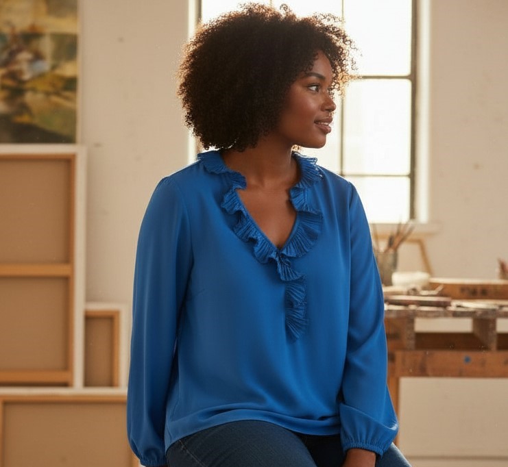 Blouse  bleu avec frone grande taille 2