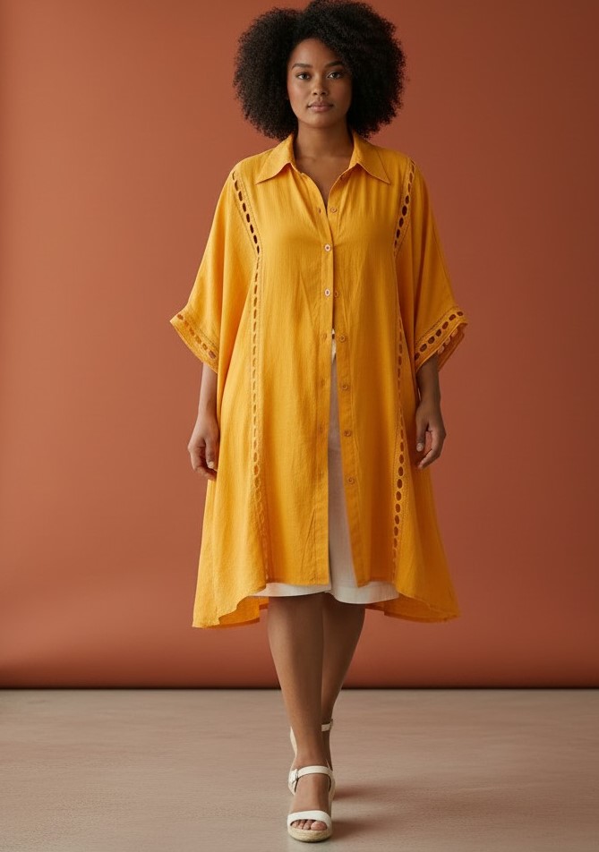 Robe chemise jaune grande taille