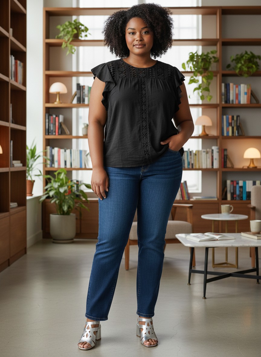 top noir dentelle grande taille 2 (Modèle Virtuel)