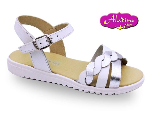 sandales en cuir blanc et argenté prim