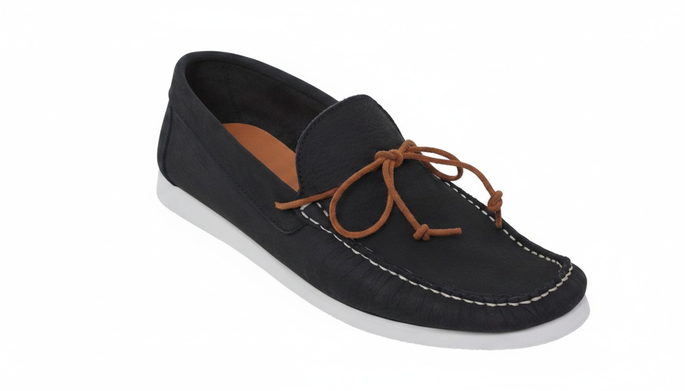 Mocassin en cuir bleu avec un noeud suedine 2