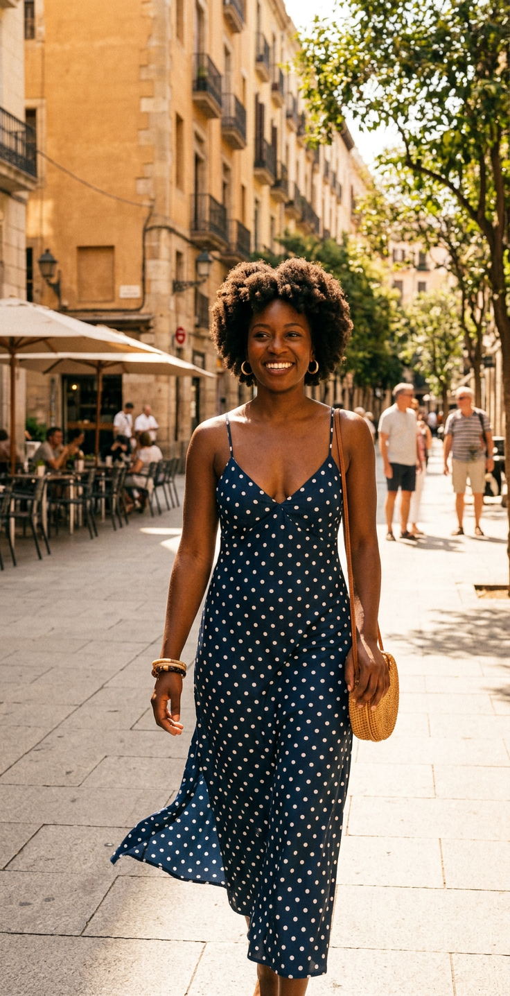 Robe longue à pois bleu
