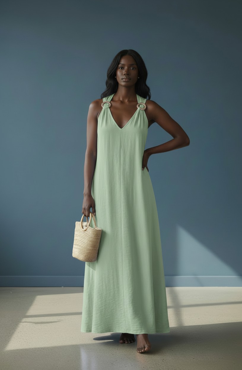 Robe longue évasé verte