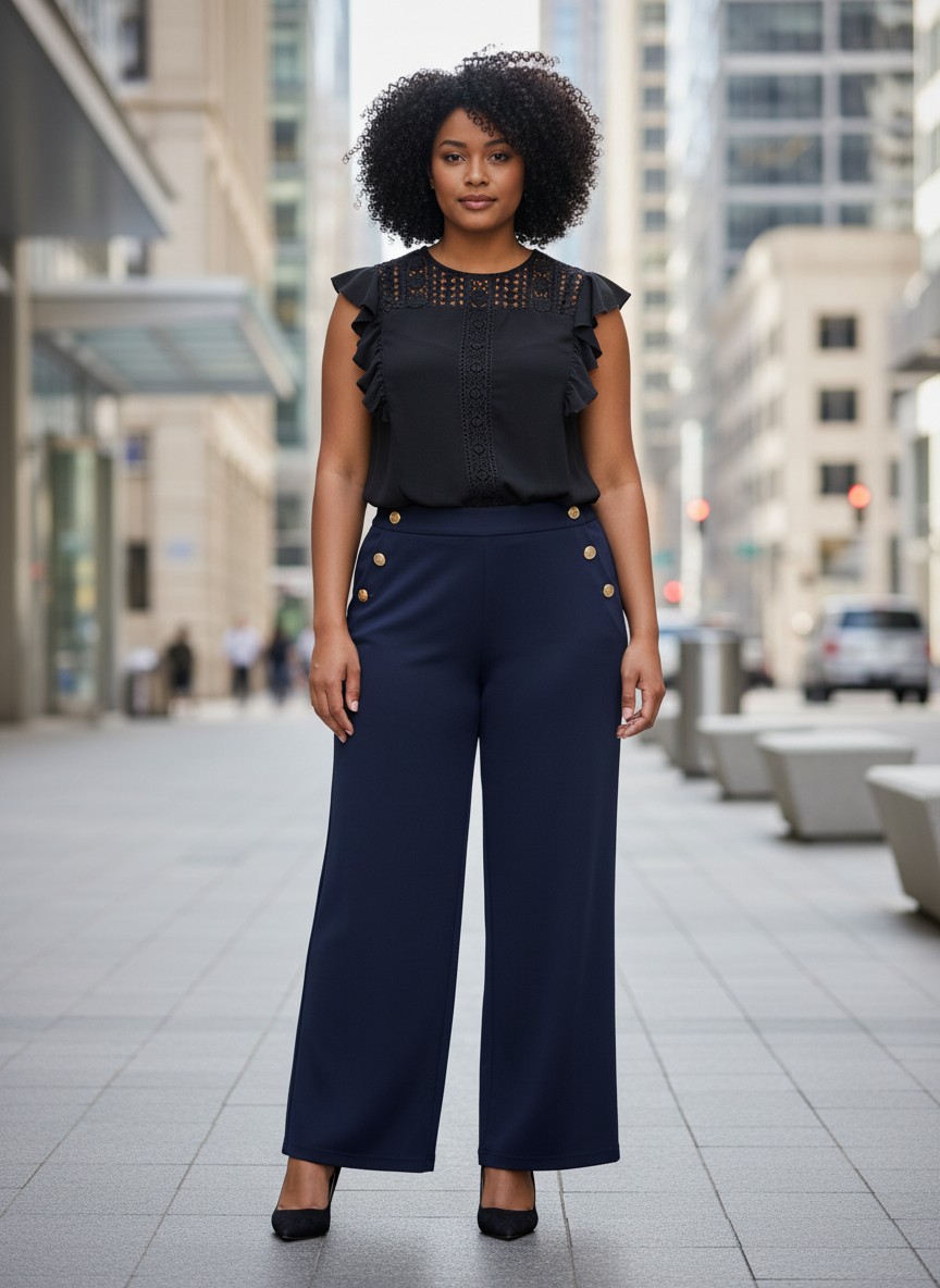 Pantalon large style officier grande taille