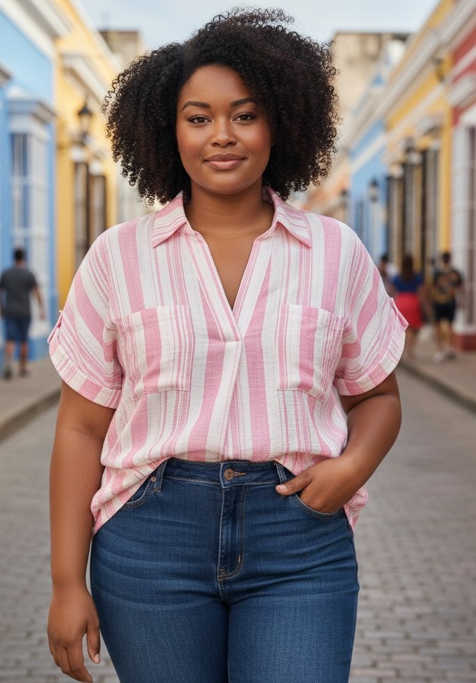 Blouse rose rayures lurex grande taille 5