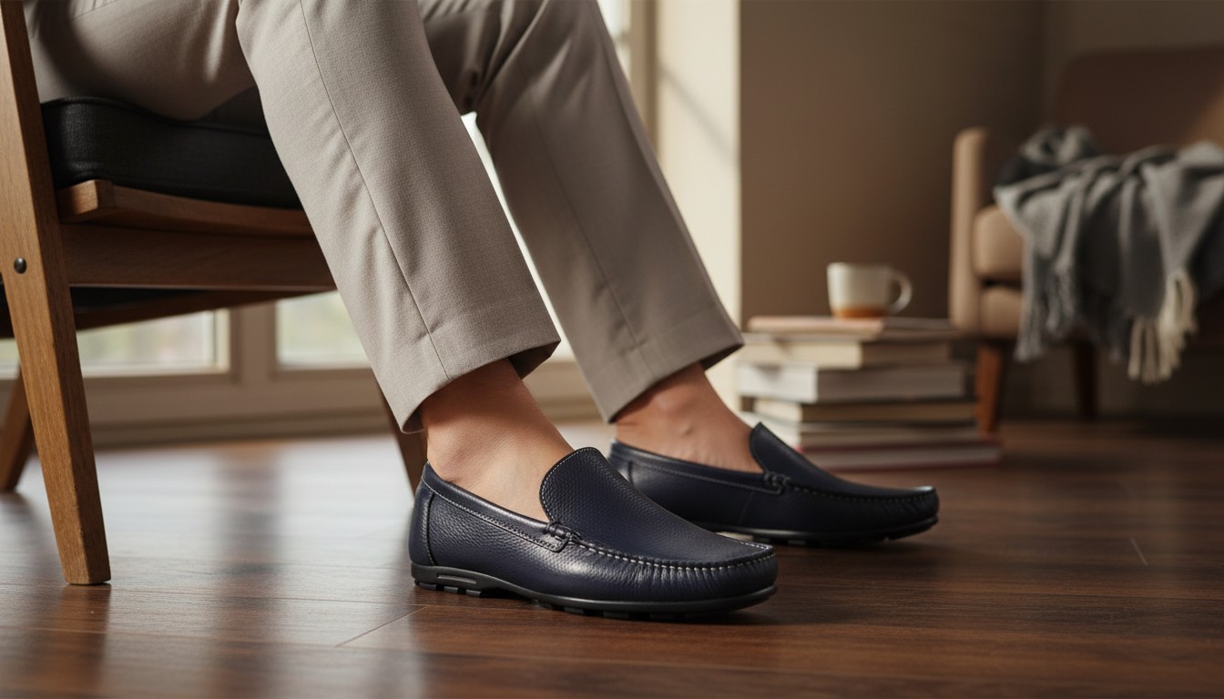 mocassin bleu en cuir homme mise en scene du produit