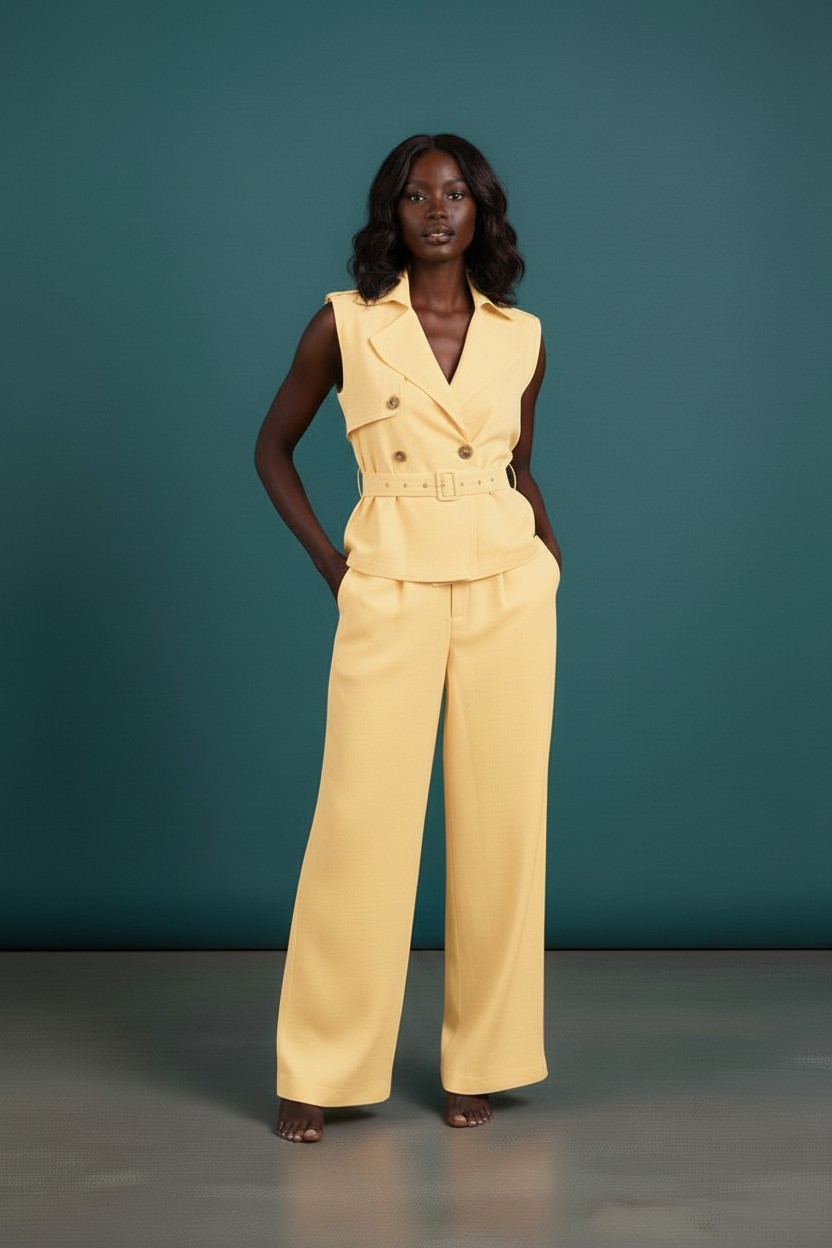 ensemble haut ceinture et pantalon jaune 2 2
