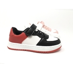 Basket lacet etirable et scratch rouge noir et blanc