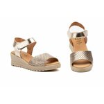 Sandales compensé en cuir doré avec scratch