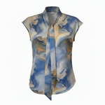 Blouse col avalière satiné Bleu et jaune