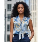 blouse satinée col lavalliere bleu