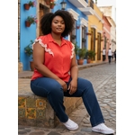 CHEMISE ROUGE AVEC BRODERIE GRANDE TAILLE (Modèle Virtuel) (2)