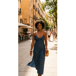 Robe longue à pois bleu