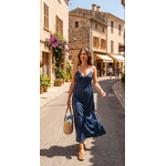 Robe longue à pois bleu  2