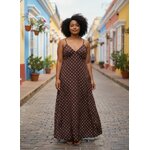 Robe longue à pois marron