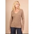 Pull col V beige cotelé