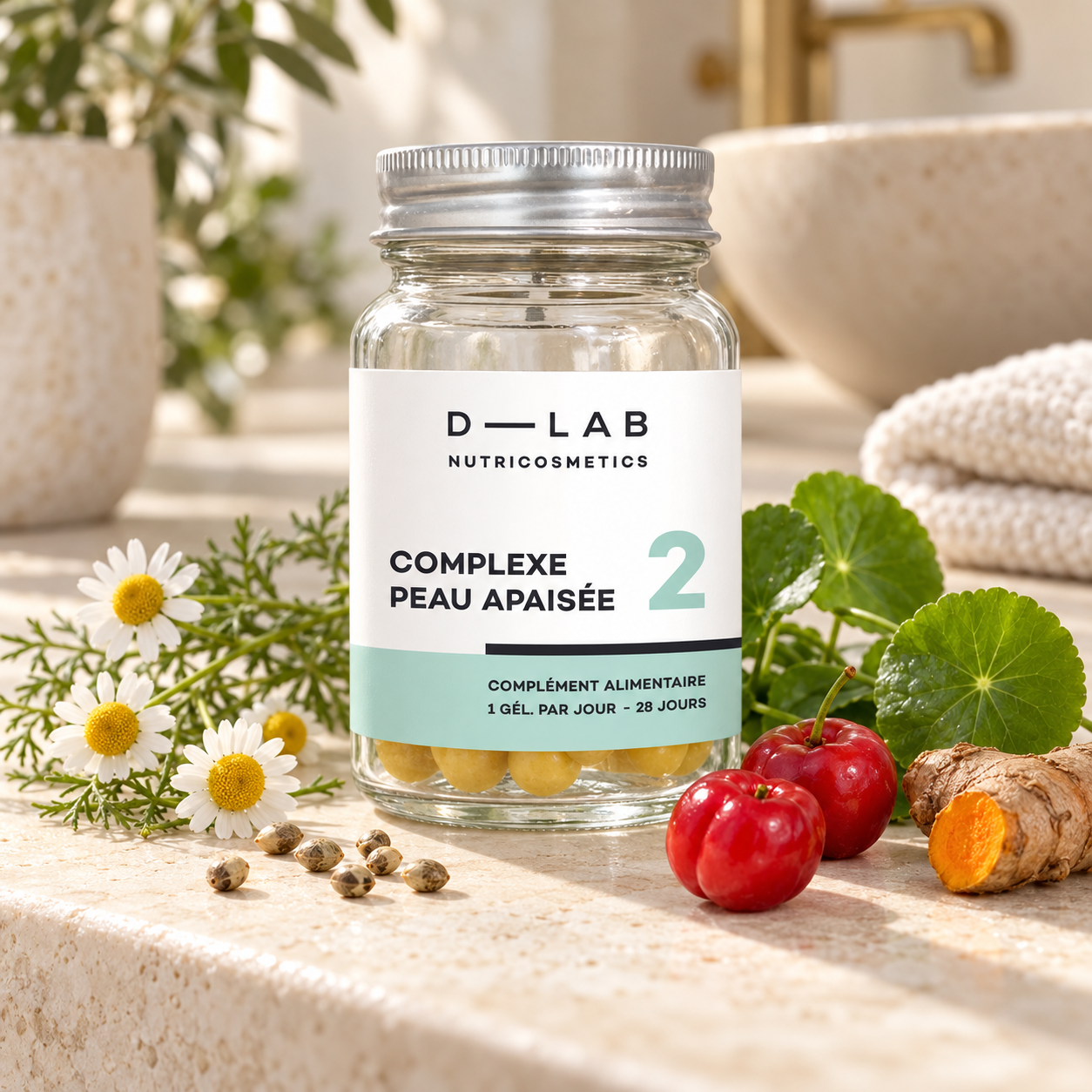 Complexe peau apaisée sur pierre naturelle
