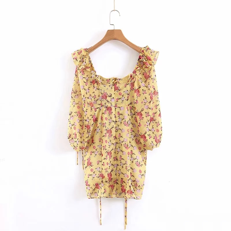 Robe-d-t-2019-Boho-robe-imprim-e-florale-femmes-sexy-lacets-bow-robe-jaune-femme