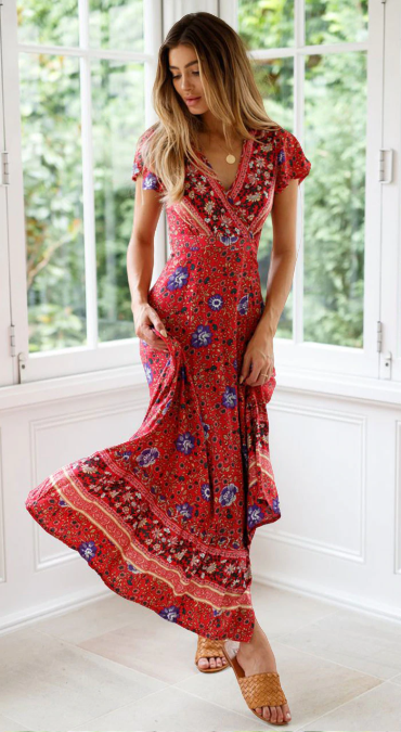 Robe longue à fleurs pour femmes style bohème