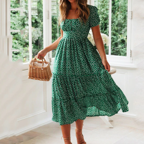 Robe de plage fleurie verte - Robes fleuries/Robes mi ...