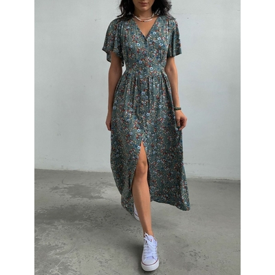 Robe-fleurie-midi-verte-ete