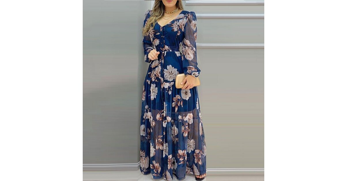 Robe Maxi Esprit Fleurie Bleue - Taille 11/12 (Large), 100% Coton, Neuve Avec étiquettes