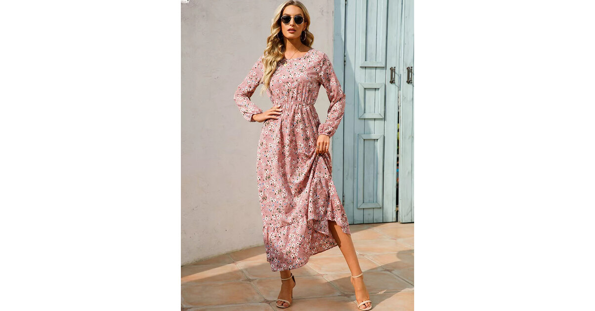 Robe Longue Mi-jupe Rose à Imprimé Fleurs - Taille M/L, Manches Courtes - Neuve Avec étiquettes