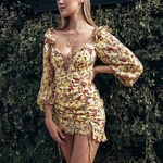 Robe-d-t-2019-Boho-robe-imprim-e-florale-femmes-sexy-lacets-bow-robe-jaune-femme