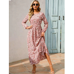 Robe-longue-imprime-Floral-rose-manche-longues