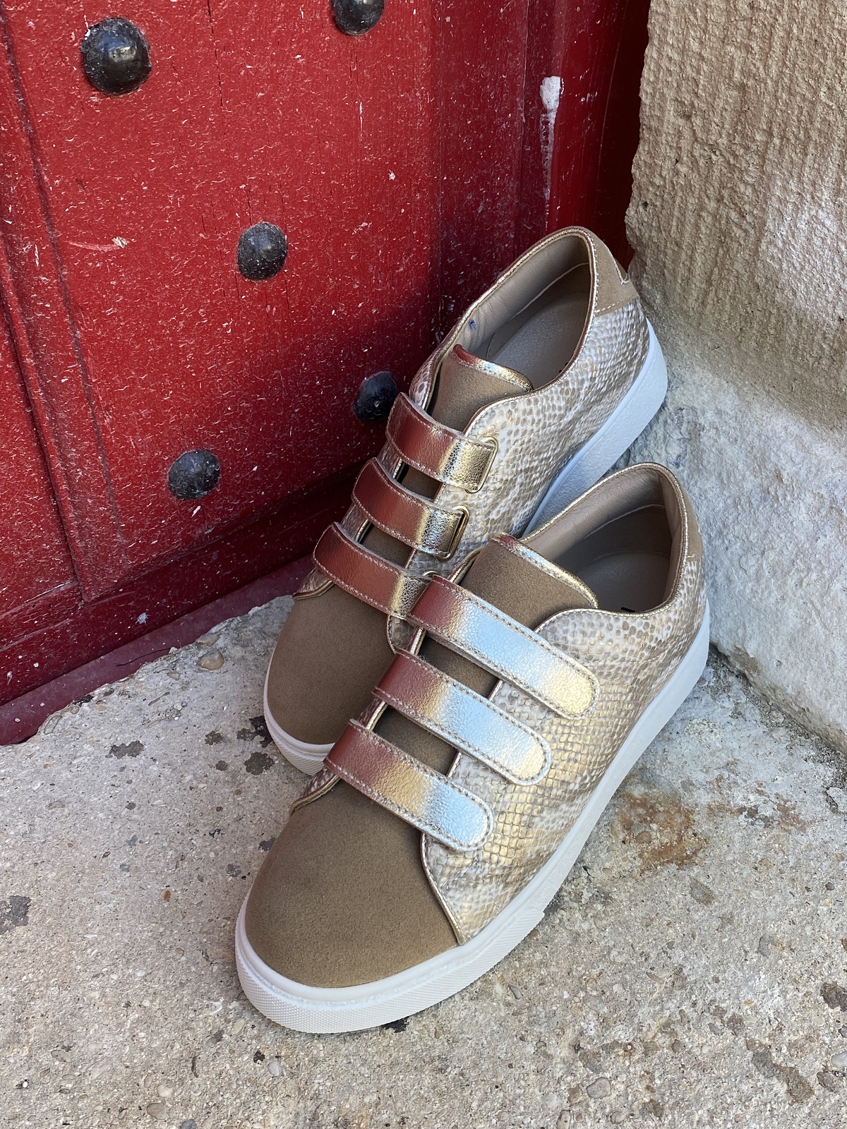 BASKETS VANESSA A SCRATCH TAUPE ET OR - MOOW 5